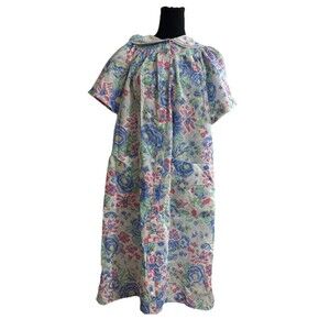 VTG Smart Time XL ? USA Floral Babydoll Snap Up House Dress‎ Robe Nightgown Lace